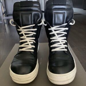 Rick Owens Geobasket High-Top Sneakers – Black Leather – EU 40-41